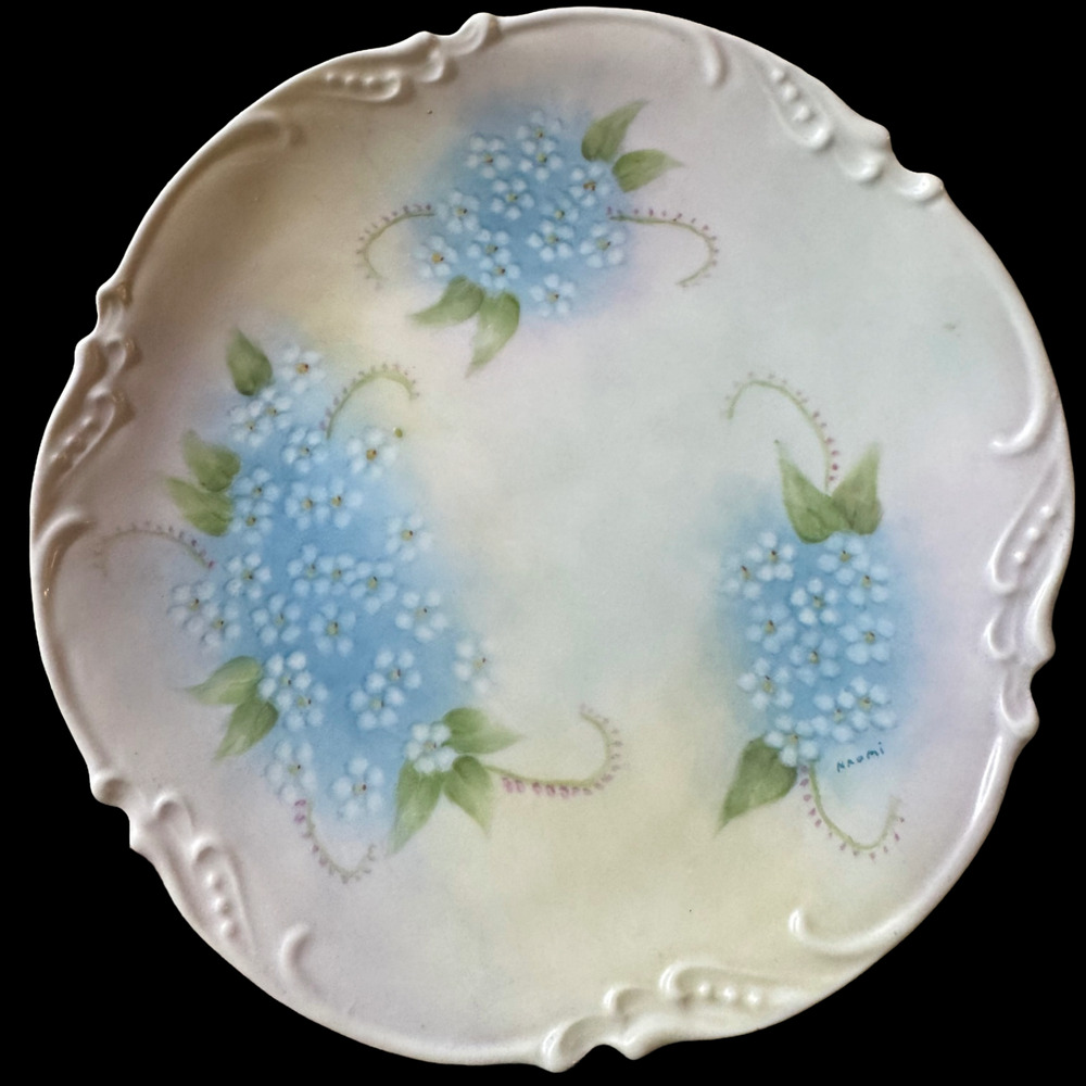 Vintage Blue Flower Porcelain Plate Wall Decor With Hanging Wire Cottagecore